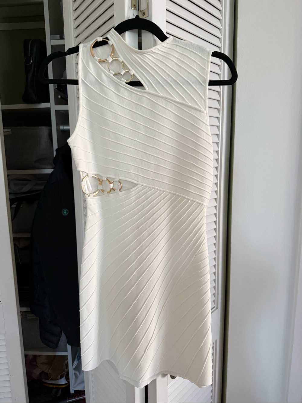 Sleeveless White Cutout Dress with Gold Ring Details - Picture 1 of 4
